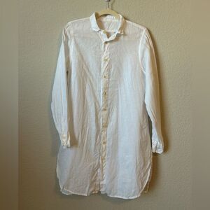 CP Shades 100% Linen Button-Down Mini Short Dress in White, Size XS